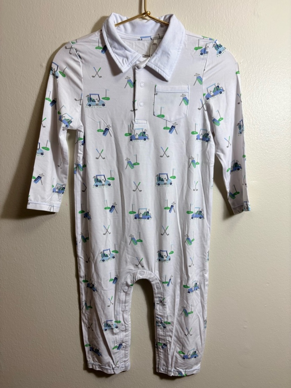 Angel Dear White Golf-Print Cotton Baby One-Piece